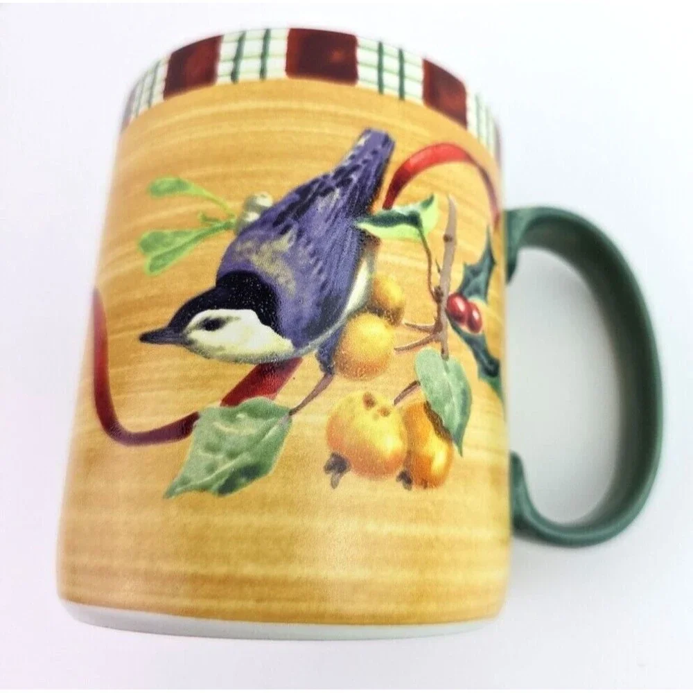 Lenox Coffee Mug Cup Winter Greetings Everyday Holiday Nuthatch Bird on Fruit